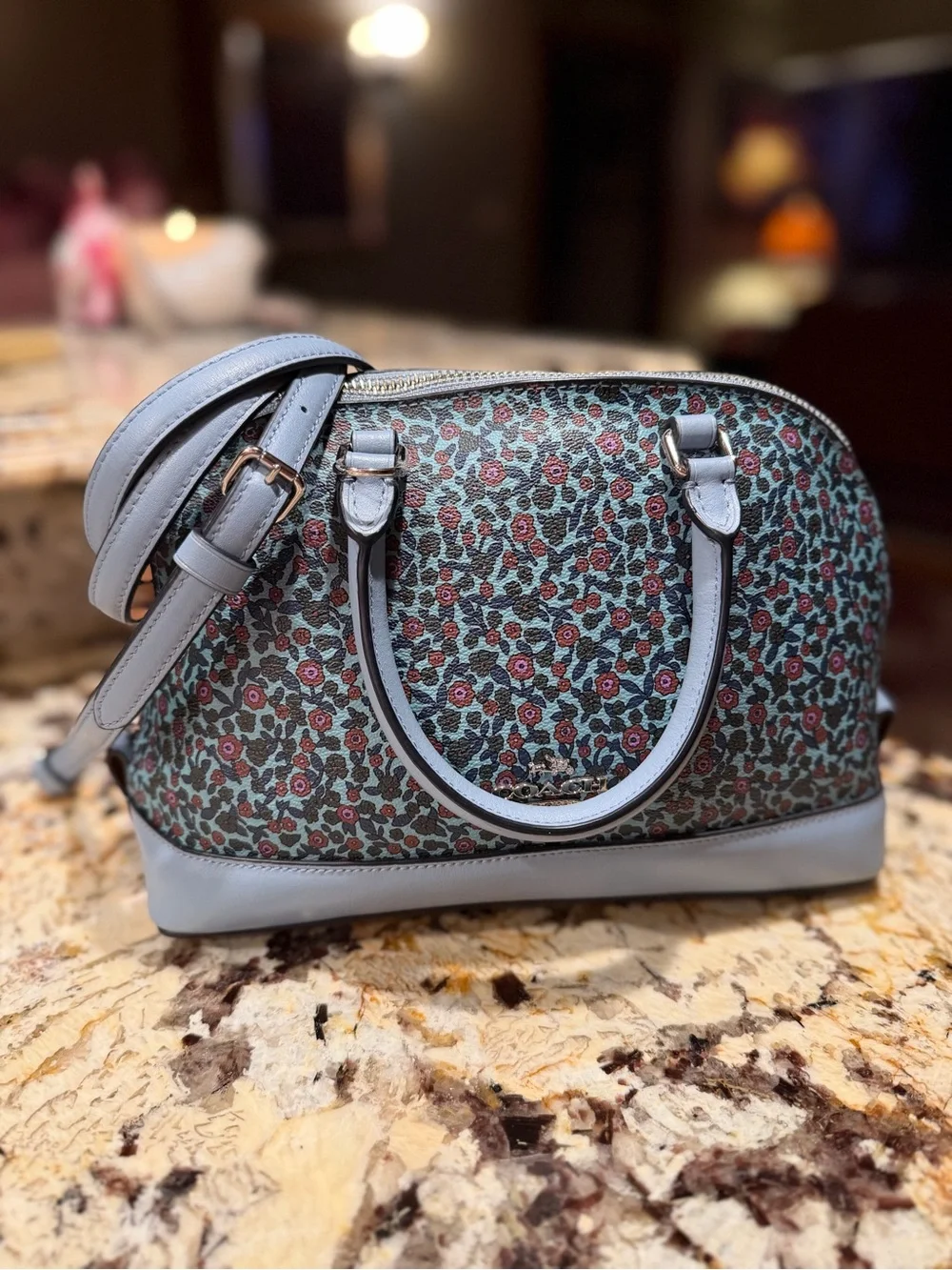 Coach NWOT Sierra Floral Dome Satchel Crossbody Handbag - Light Blue and Pink
